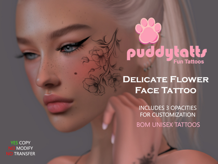 PuddyTatts - Delicate Flower Face Tattoo (Add Me)