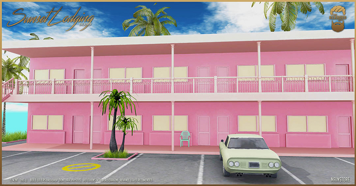 Sunset Lodging Backdrop - The Bearded Guy