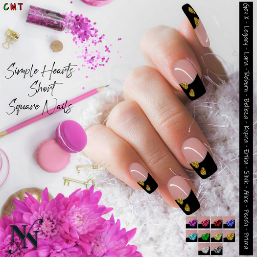 ::NN:: Simple Hearts Short Square Nails  