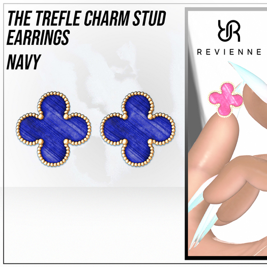 Revienne: The Trefle Charm Stud Earrings [NAVY]