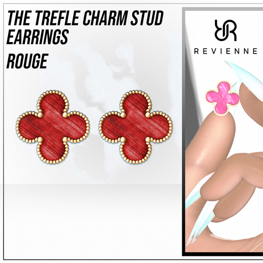 Revienne: The Trefle Charm Stud Earrings [ROUGE]