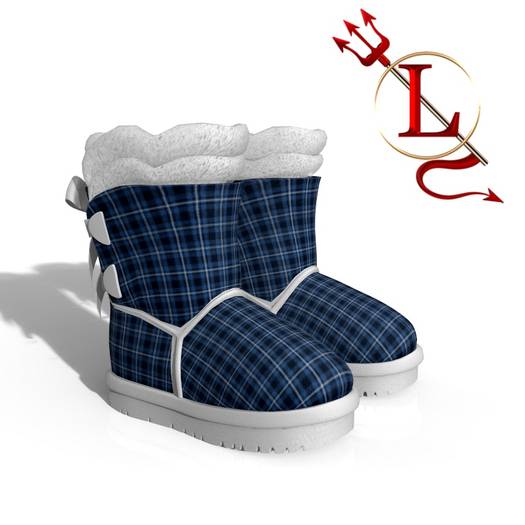 Blue Plaid Fluffy Boots