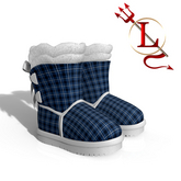 Blue Plaid Fluffy Boots