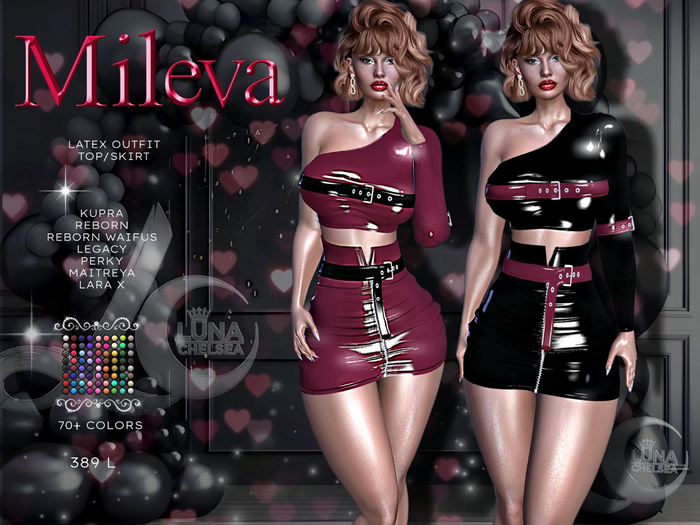	❤️ - Mileva , Latex Outfit, Belted Skirt and Top, 70+ Colors,
