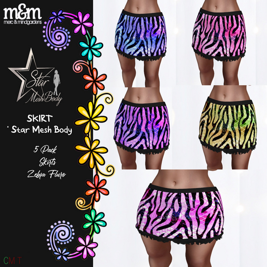M&M - Skirt Ruffled - Zebra Fluro 5 Pack - Star Mesh UNPACK