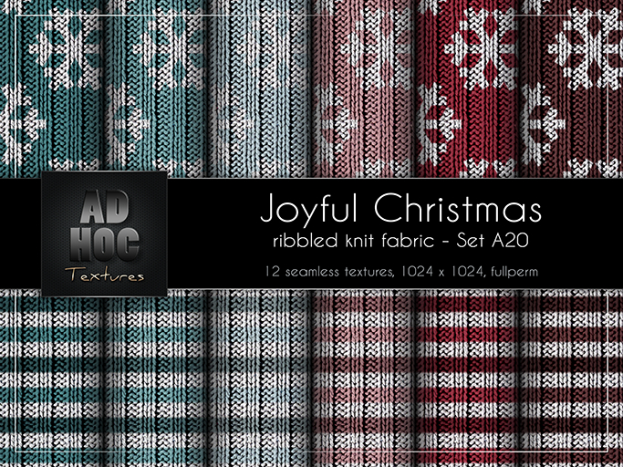 AD HOC - JOYFUL CHRISTMAS - Set A20 - Ribbled Knit Fabric (snowflakes & stripes)