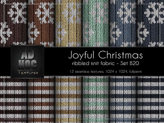 AD HOC - JOYFUL CHRISTMAS - Set B20 - Ribbled Knit Fabric (snowflakes & stripes)