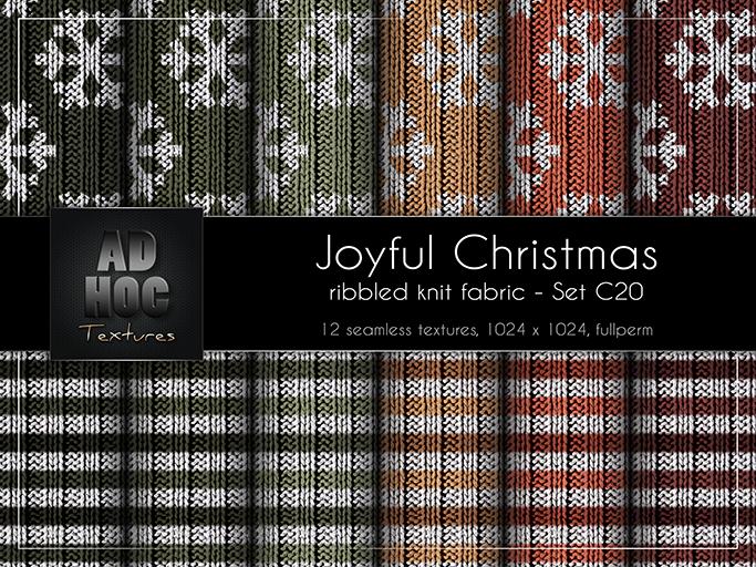 AD HOC - JOYFUL CHRISTMAS - Set C20 - Ribbled Knit Fabric (snowflakes & stripes)