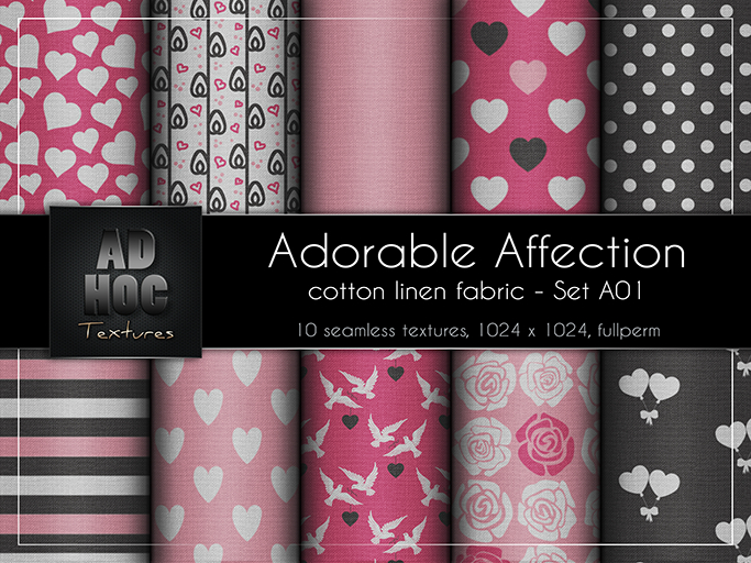 AD HOC - ADORABLE AFFECTION - Set A01 - Cotton Linen Fabric (hearts, dove, roses, etc.) Valentine's Day