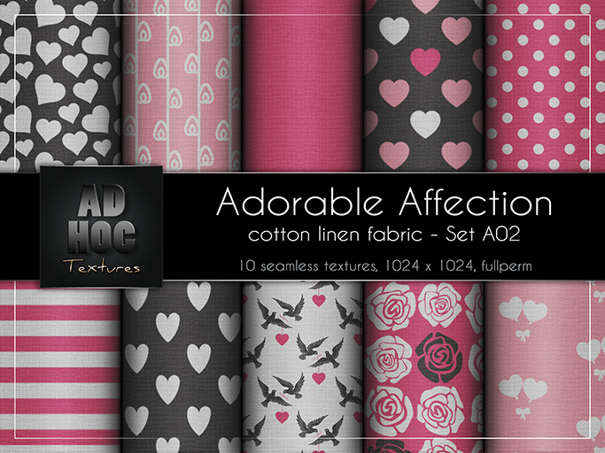 AD HOC - ADORABLE AFFECTION - Set A02 - Cotton Linen Fabric (hearts, dove, roses, etc.) Valentine's Day