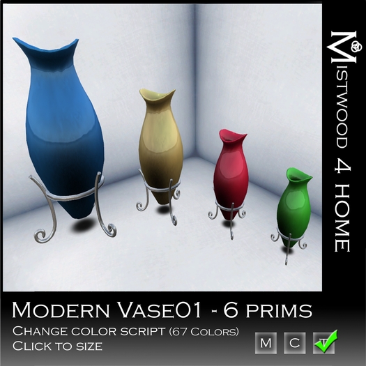 [Mistwood 4 home] Modern Vase01 - 6 prims - Color Change & Resize