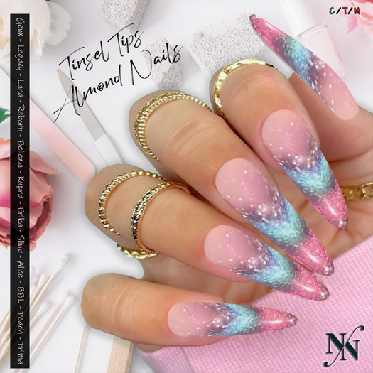 ::NN:: Tinsel Tips Almond Nails  