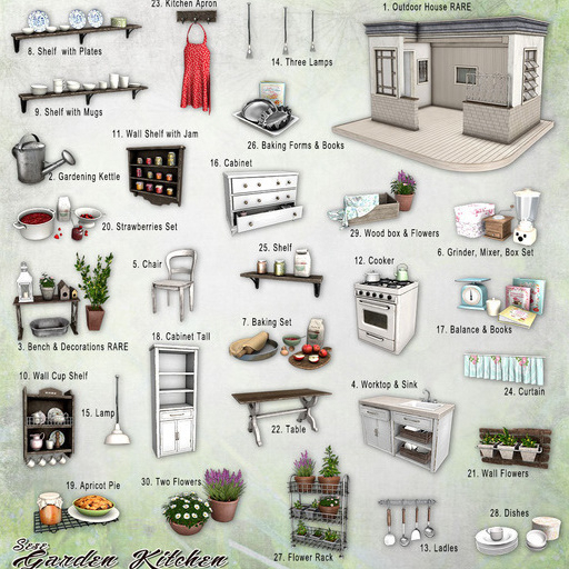 3. Sese_Garden Kitchen_Bench & Decorations RARE