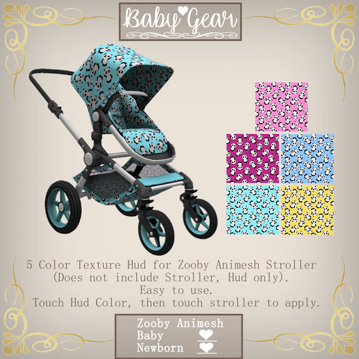 Animesh Zooby Stroller (5) Texture Hud - Panda (Boxed)