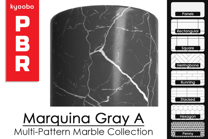 Marquina Gray A - Multi Pattern Marble Collection 2k PBR Material [FULL PERM]