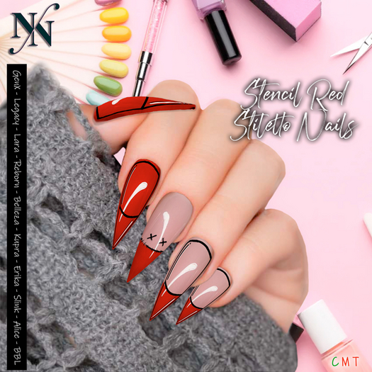 ::NN:: Stencil Red Stiletto Nails 