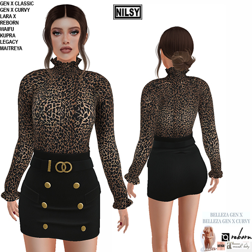 FRILLY NECK SKIN PRINT TOP&SKIRT