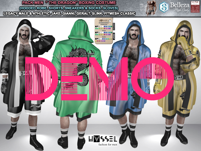 (HASSEL) DEMO MEN BOXING COSTUME (HOODED ROBE, SHORTS, SNEAKERS, GLOVES) LEGACY MALE & ATHLETIC, JAKE, GIANNI, SLINK 443