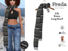 "Freda" Lila Long Scarf, Grey Black White Woven Stripes with Fringes, Rigged Mesh fitting many Sizes and Clothing
