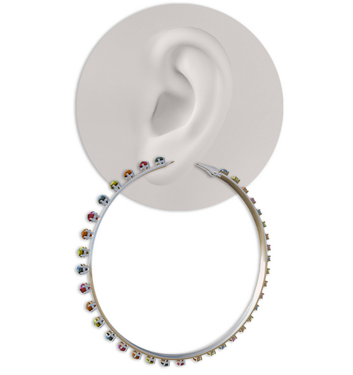 FOI - HOOP EARRINGS MULTI DIAMONDS SILVER