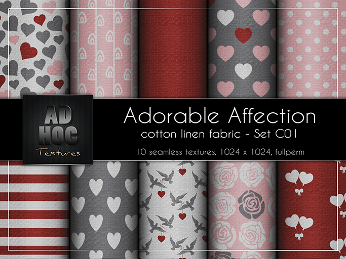 AD HOC - ADORABLE AFFECTION - Set C01 - Cotton Linen Fabric (hearts, dove, roses, etc.) Valentine's Day