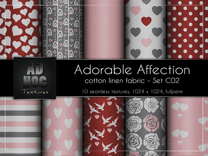 AD HOC - ADORABLE AFFECTION - Set C02 - Cotton Linen Fabric (hearts, dove, roses, etc.) Valentine's Day