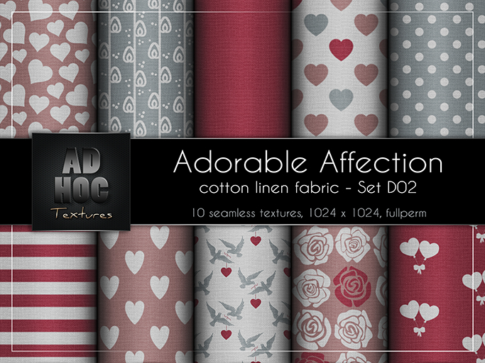 AD HOC - ADORABLE AFFECTION - Set D02 - Cotton Linen Fabric (hearts, dove, roses, etc.) Valentine's Day