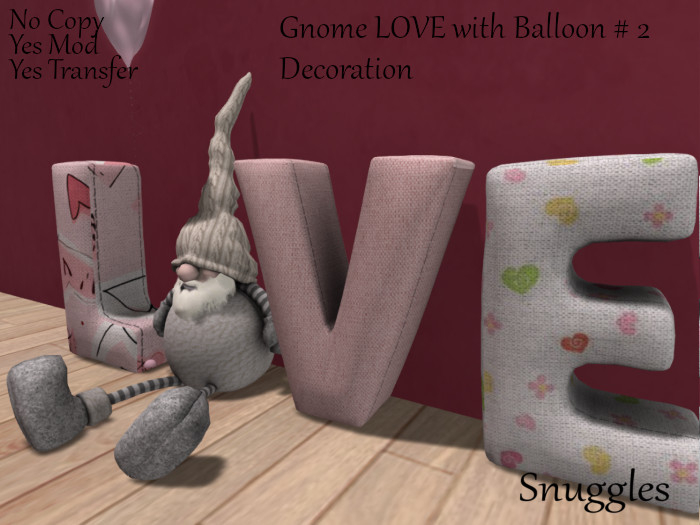 Gnome LOVE with Balloon # 2 Decoration [transfer] By Snuggles 