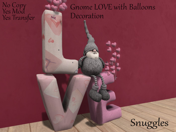 Gnome LOVE with Balloons decoration [transfer ]By Snuggles
