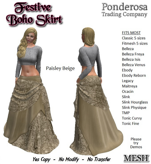 Festive Boho Skirt - Paisley Beige