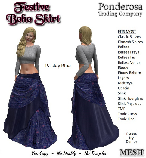 Festive Boho Skirt - Paisley Blue