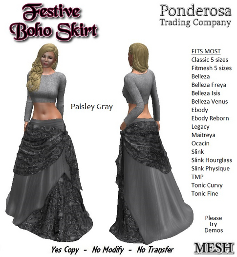 Festive Boho Skirt - Paisley Gray