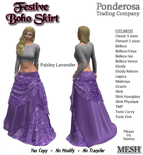 Festive Boho Skirt - Paisley Lavender