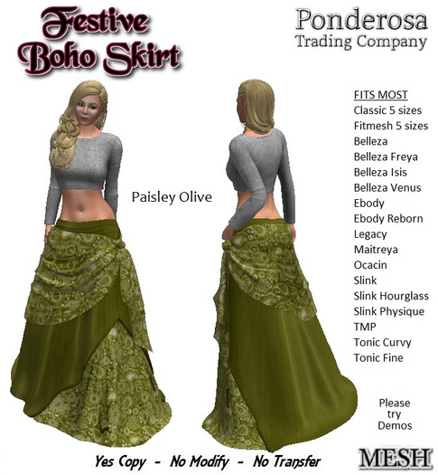 Festive Boho Skirt - Paisley Olive