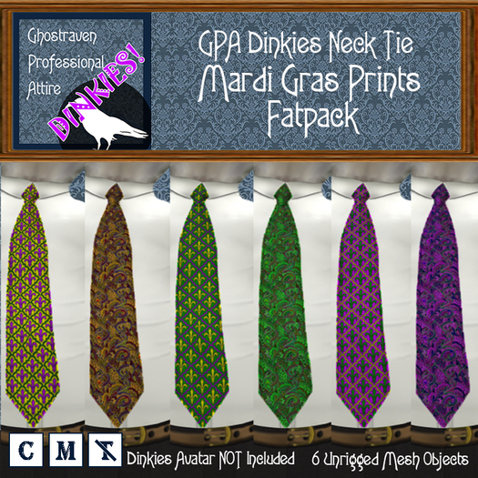 GPA Dinkies Neck Tie BOM - Fatpack Mardi Gras Print