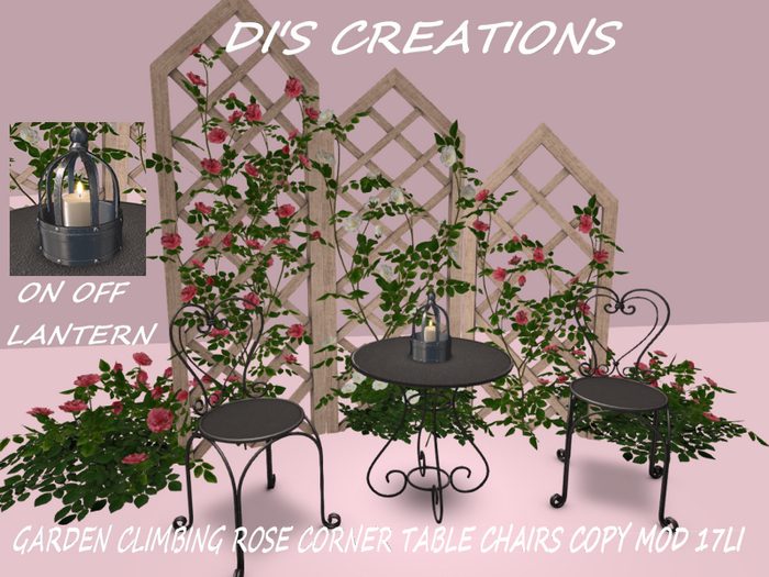 GARDEN CLIMBING ROSE CORNER TABLE CHAIRS