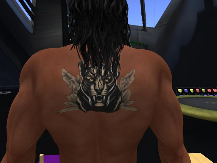 Tan Tiger Upper Back Tattoo