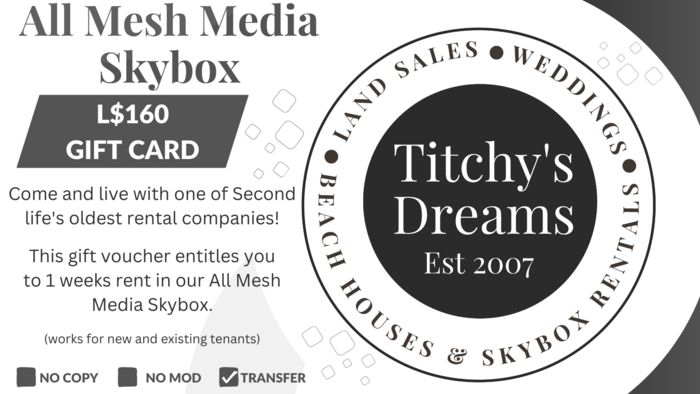 Titchy's Dreams Rentals Gift Card - All Mesh Media