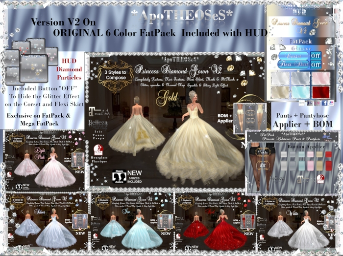 FATPACK  6 COLORS PRINCESS DIAMOND GOWN V2