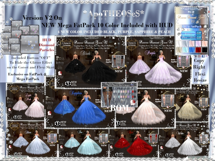 MEGA FatPack 10 COLOR PRINCESS DIAMOND GOWN V2