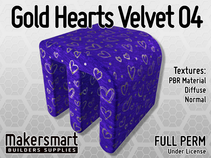 PBR Materials: Fabric Velvet Gold Hearts 04
