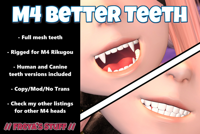 // FREYA'S STUFF // M4 Better Teeth Rikugou // Rigged Mesh Canine and Human Teeth