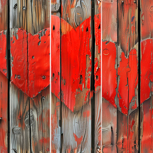 3pc 3D Wooden wall with red heart painted seamless *Full Perm*