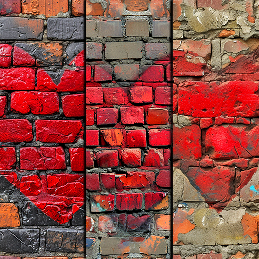 3pc 3D Red heart on brick wall seamless *Full Perm*