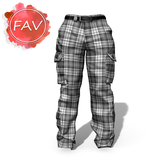 Grey Plaid Cargo Pants