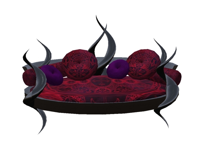 Gothic sofa - black metal with red & purple cushions