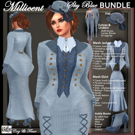 C&F Millicent Victorian Outfit BUNDLE (AH)- Sky Blue