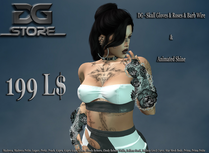 DG -Skull Gloves & Roses & Barb Wire & Animated Shine - DEMO - DEMO
