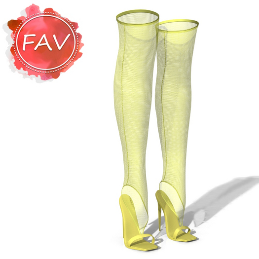Yellow Fishnet Stockings Heels