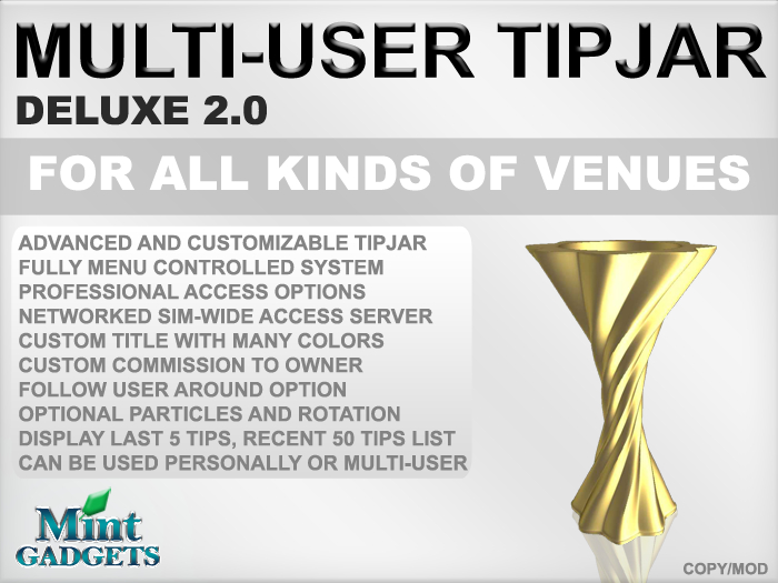 Mint Gadgets - Multi-User Tipjar Deluxe 2.0 Model 01 Gold